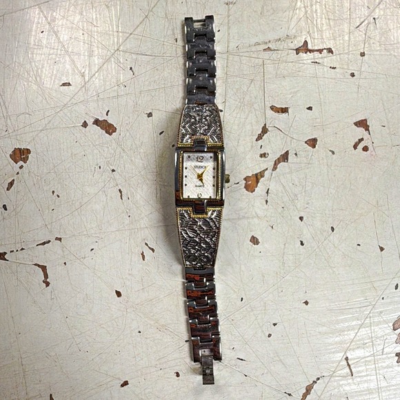 Studio I Accessories - Studio I Women's Quartz Analog Rectangle Two-Tone Silver Bracelet Watch